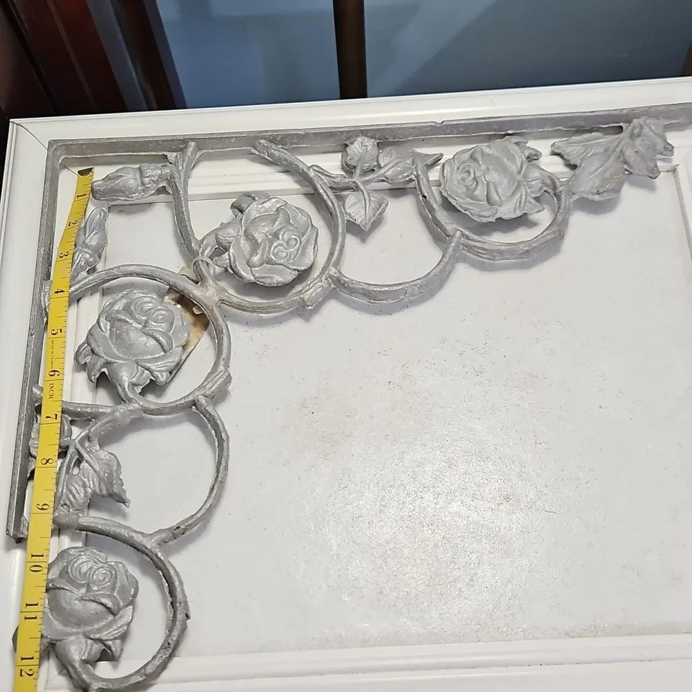 Decorative Floral Wrought Iron Corner Accents in Silver - Set of 2